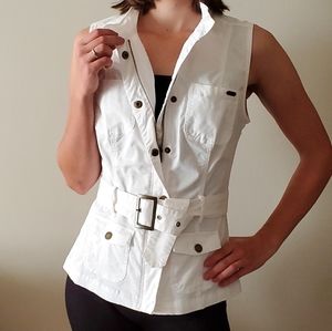 Guess White Sleevless Jacket